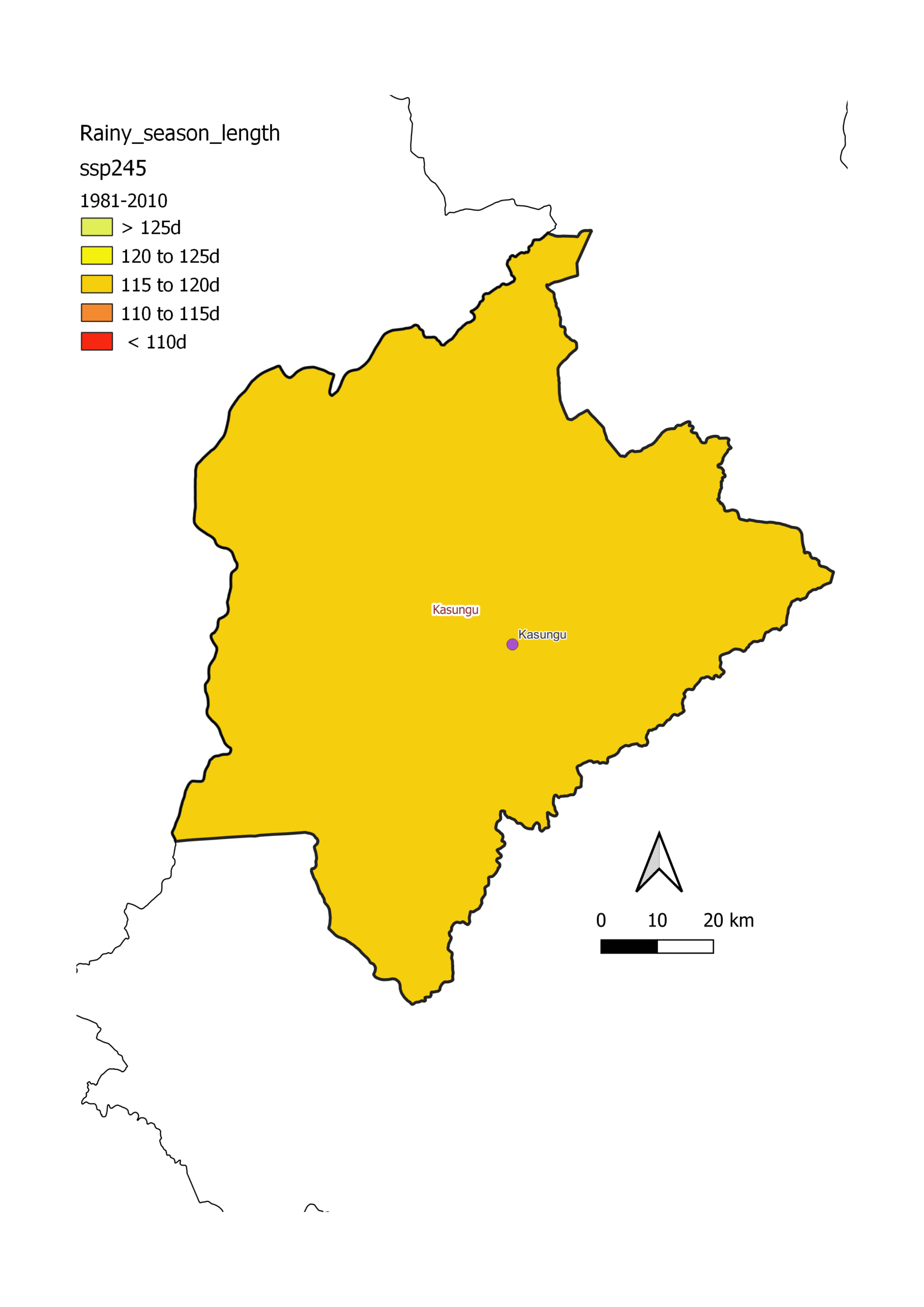 Length of the rainy season map, Kasungu, baseline 1981–2010