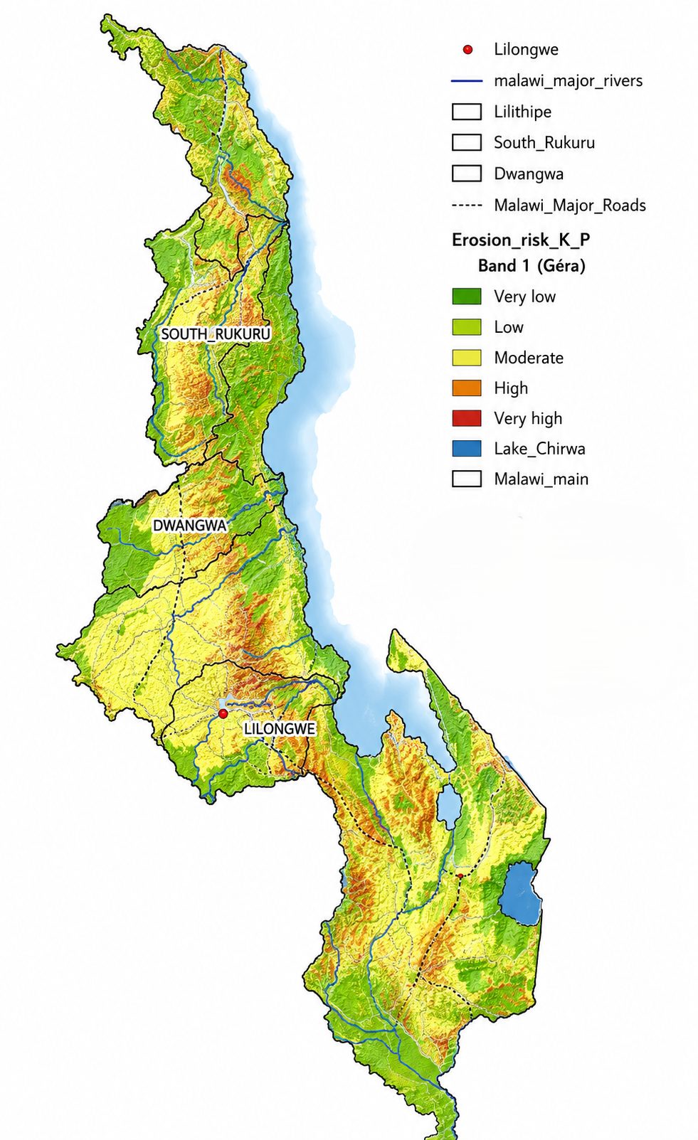 Potential soil loss map of Malawi